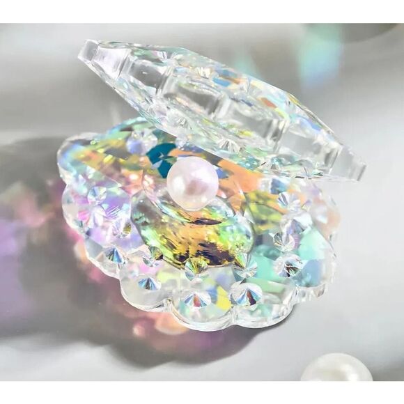 New! Crystal Shell w/Pearl  Home Decor Beautiful and Colorful - Picture 1 of 3